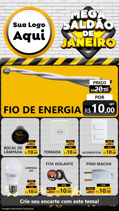 Modelo de Rede Social para Stories com o tema Mega Saldão de Janeiro para Materiais Elétricos