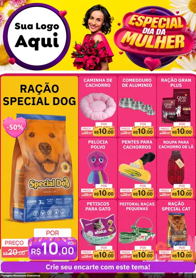 Modelo de Encarte para Encarte A4 Vertical com o tema Especial Dia da Mulher para Pet Shop