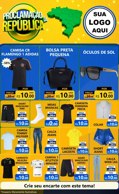 Modelo de Encarte para Encarte Grande com o tema Proclamação da República para Roupas e acessórios