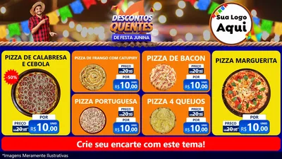 Modelo de TV para TV Horizontal com o tema Descontos Quentes de Festa Junina para Pizzaria