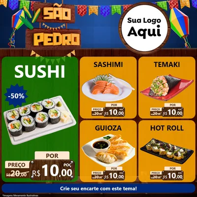 Modelo de Rede Social para Feed Facebook com o tema São Pedro para Comida japonesa