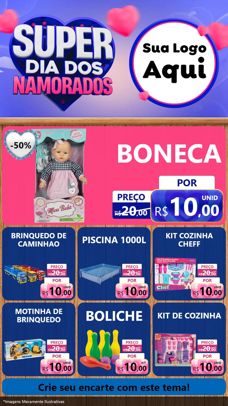 Modelo de Rede Social para Stories com o tema Super Dia dos Namorados para Brinquedos