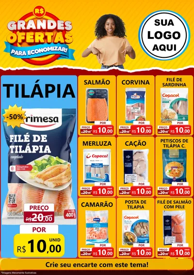 Modelo de Encarte para Encarte A4 Vertical com o tema Grandes Ofertas Para Economizar! para Peixaria