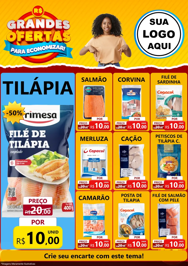 Modelo de Encarte para Encarte A4 Vertical com o tema Grandes Ofertas Para Economizar! para Peixaria