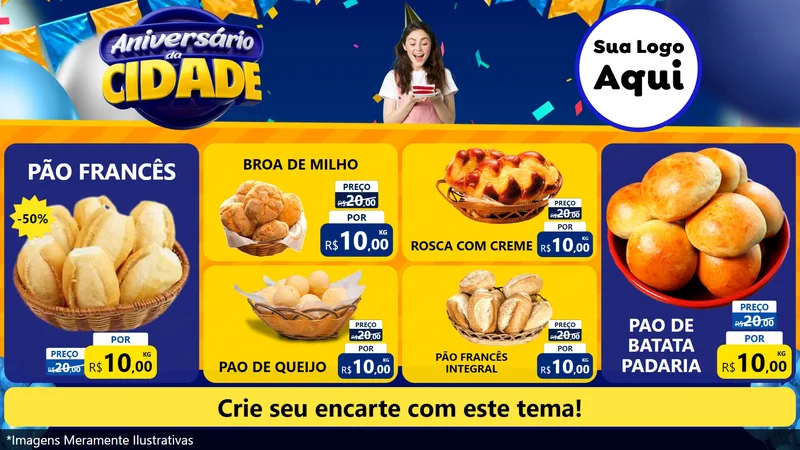 Modelo de TV para TV Horizontal com o tema Aniversário da Cidade para Padaria