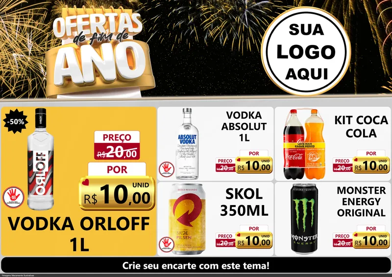 Modelo de Encarte para Encarte A4 Horizontal com o tema Ofertas de Fim de Ano para Distribuidora de bebidas