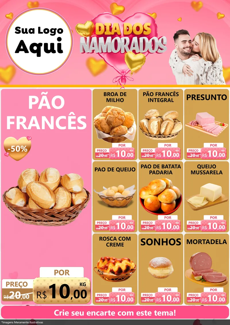 Modelo de Encarte para Encarte A4 Vertical com o tema Dia dos Namorados para Padaria