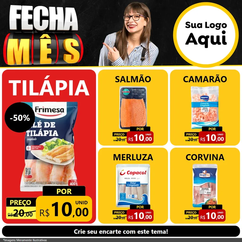 Modelo de Rede Social para Feed Facebook com o tema Fecha Mês para Peixaria