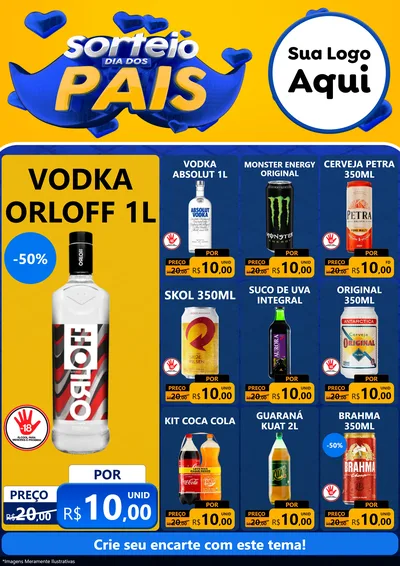 Modelo de Encarte para Encarte A4 Vertical com o tema Sorteio Dia dos Pais para Distribuidora de bebidas