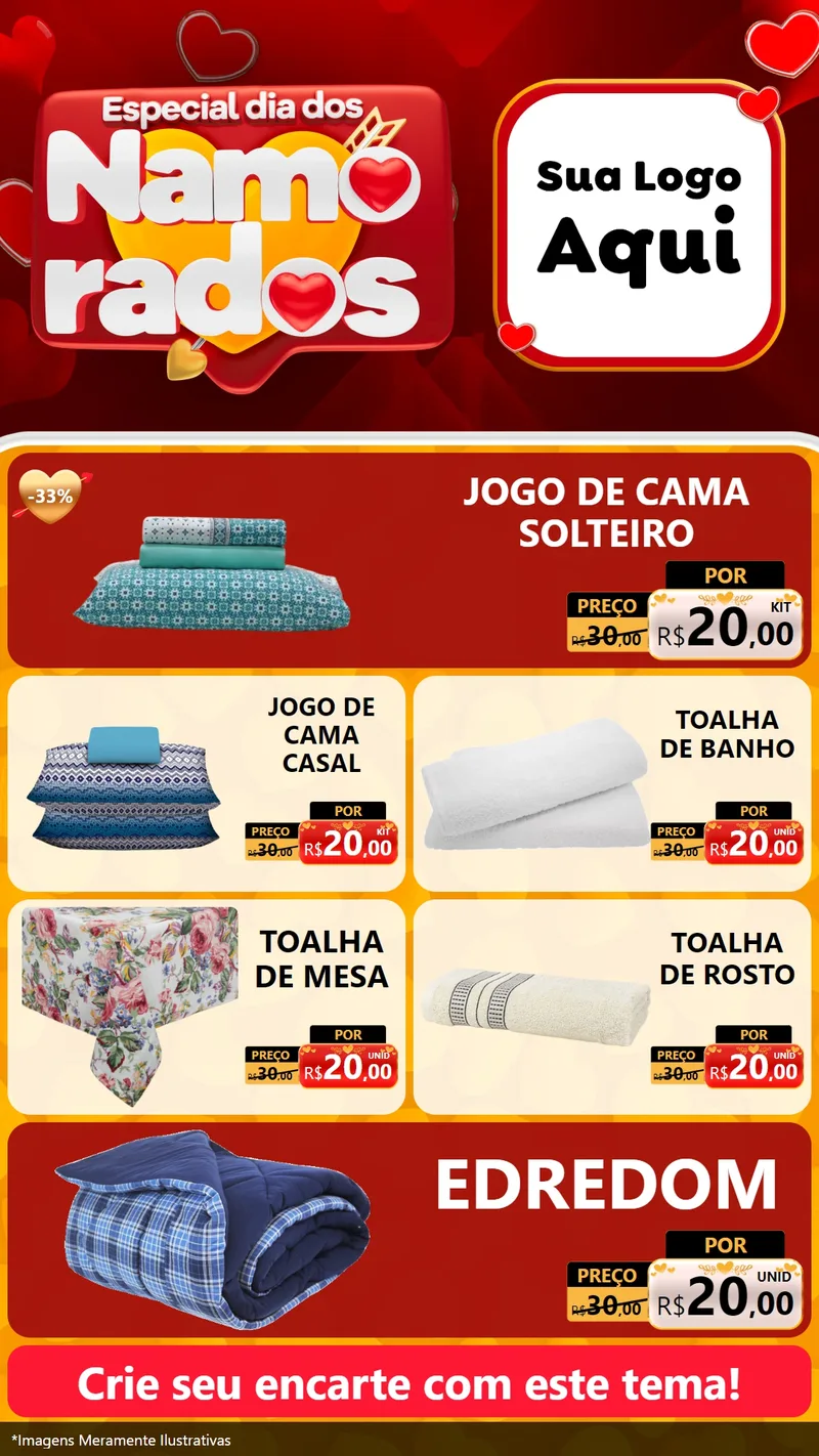 Modelo de TV para TV Vertical com o tema Especial Dia dos Namorados para Cama, Mesa e Banho