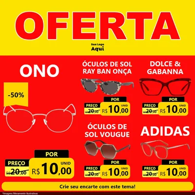 Modelo de Rede Social para Feed Facebook com o tema OFERTA - Vermelho Cartaz para Óticas