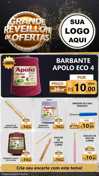Modelo de Rede Social para Stories com o tema Grande Réveillon de Ofertas para Armarinho e Aviamentos