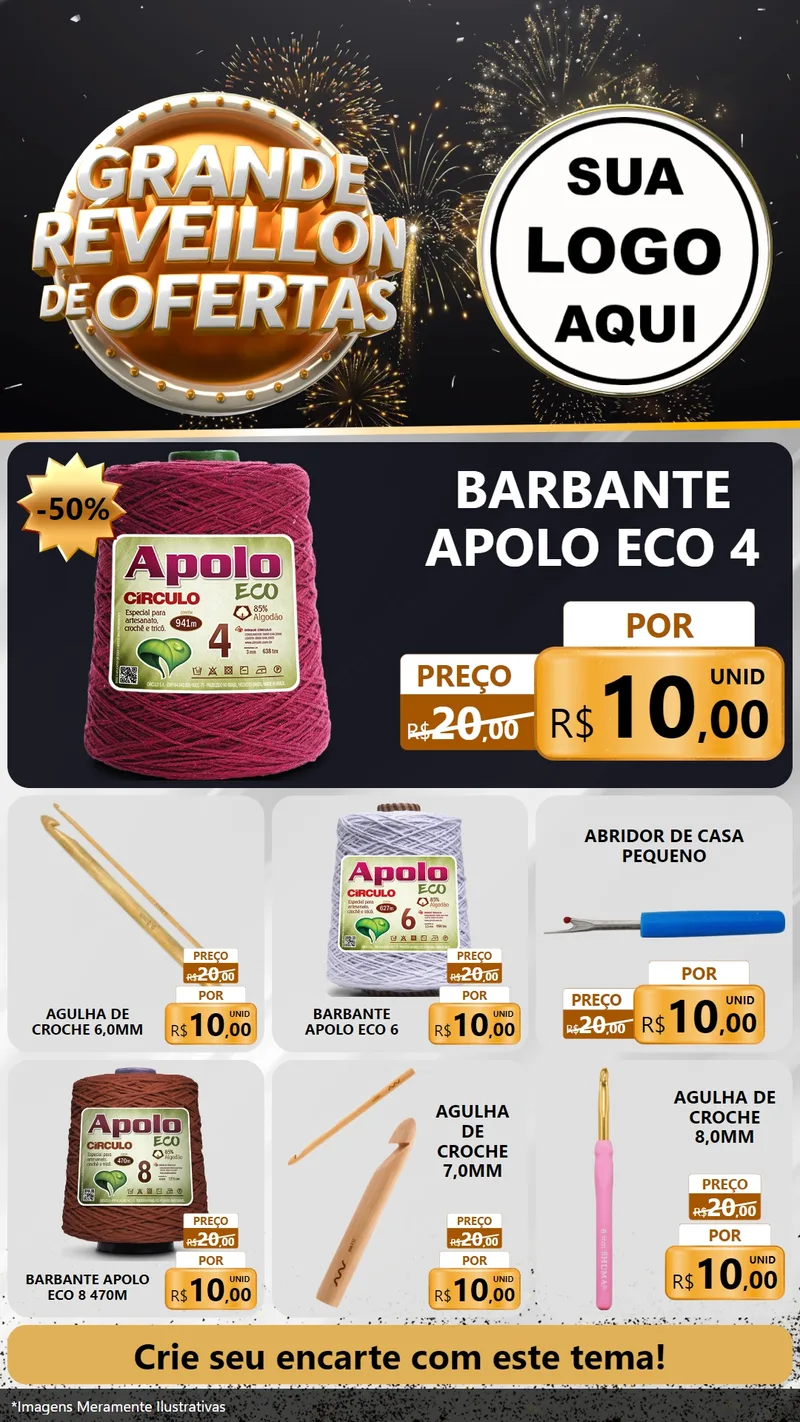 Modelo de Rede Social para Stories com o tema Grande Réveillon de Ofertas para Armarinho e Aviamentos