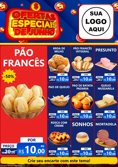 Modelo de Encarte para Encarte A4 Vertical com o tema Ofertas Especiais de Junho para Padaria