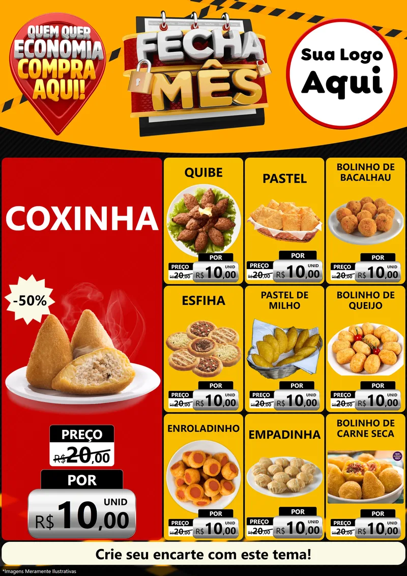 Modelo de Encarte para Encarte A4 Vertical com o tema Fecha Mês para Salgadaria