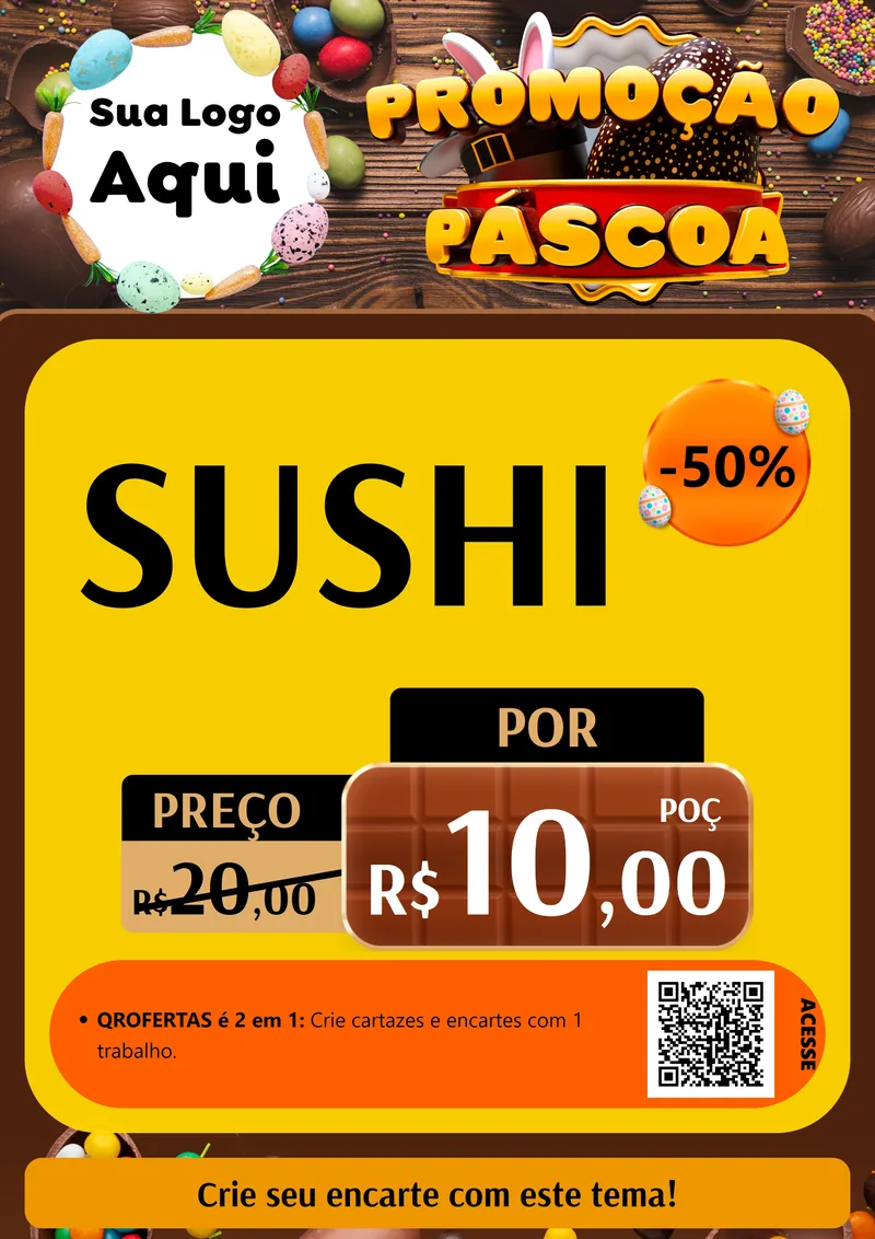 Modelo de Cartaz para Cartaz A4 Vertical com o tema Promoção Páscoa para Comida japonesa