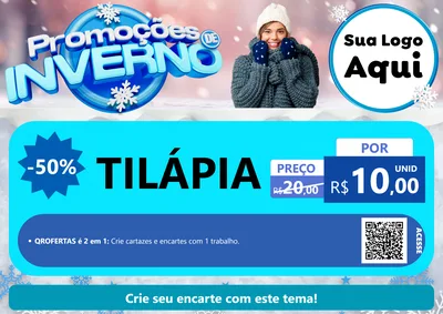 Modelo de Cartaz para Cartaz A4 Horizontal com o tema Promoções de Inverno para Peixaria