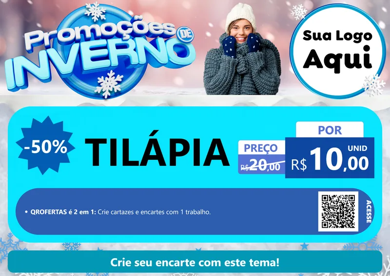 Modelo de Cartaz para Cartaz A4 Horizontal com o tema Promoções de Inverno para Peixaria
