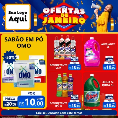 Modelo de Rede Social para Feed Facebook com o tema Ofertas de Janeiro para Produtos de Limpeza