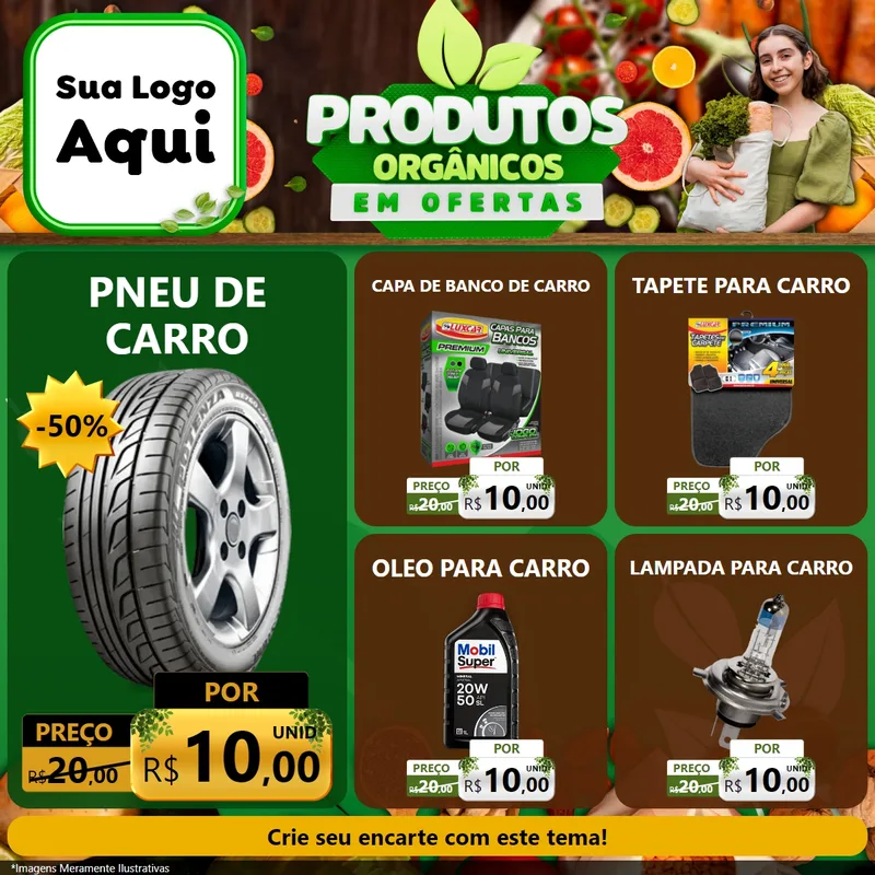 Modelo de Rede Social para Feed Facebook com o tema Produtos Orgânicos em Ofertas para Auto peças