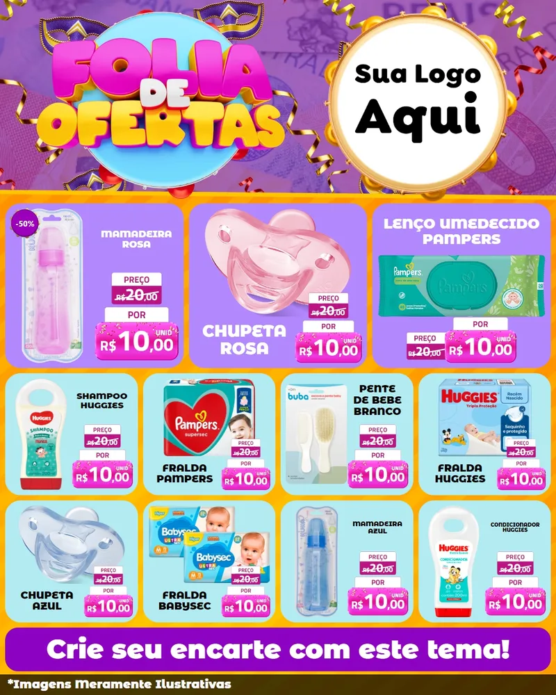 Modelo de Rede Social para Feed Instagram com o tema Folia de Ofertas para Bebês