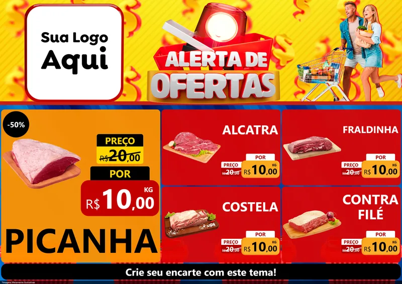Modelo de Encarte para Encarte A4 Horizontal com o tema Alerta de Ofertas para Açougue