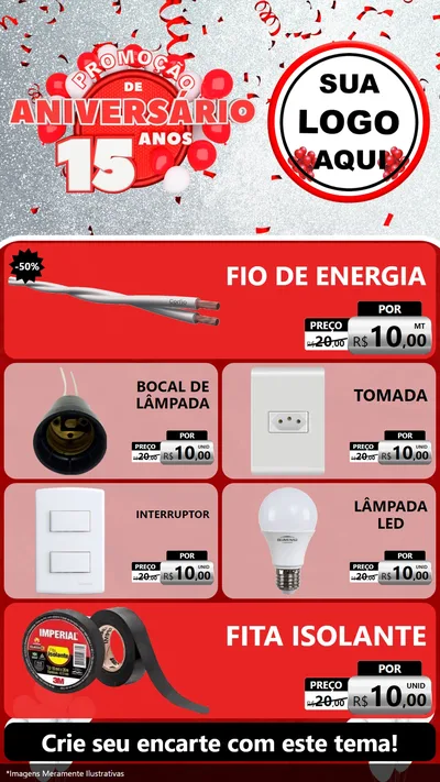 Modelo de TV para TV Vertical com o tema Promoção de Aniversário - 15 Anos para Materiais Elétricos