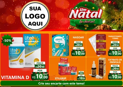 Modelo de Encarte para Encarte A4 Horizontal com o tema Um Natal de Ofertas para Farmácia