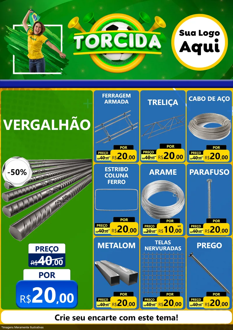 Modelo de Encarte para Encarte A4 Vertical com o tema Torcida para Ferragens