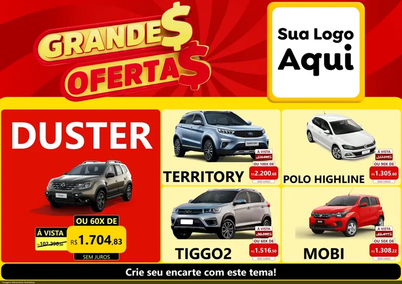 Modelo de Encarte para Encarte A4 Horizontal com o tema Grandes Ofertas para Concessionaria de Carros