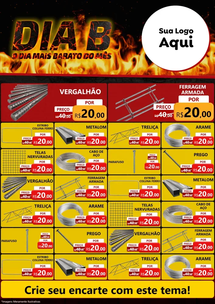 Modelo de Encarte para Encarte A4 Vertical com o tema Dia B para Ferragens