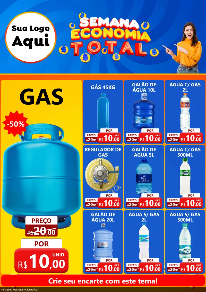 Modelo de Encarte para Encarte A4 Vertical com o tema Semana Economia Total para Água e gás