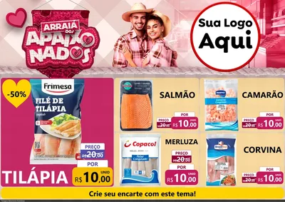 Modelo de Encarte para Encarte A4 Horizontal com o tema Arraiá dos Apaixonados - Junina para Peixaria