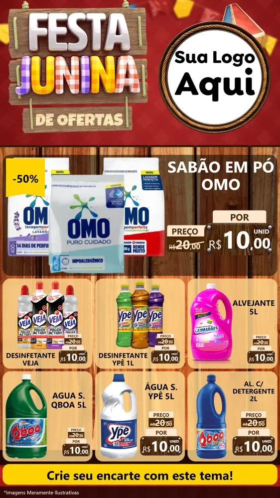 Modelo de Rede Social para Stories com o tema Festa Junina de Ofertas para Produtos de Limpeza