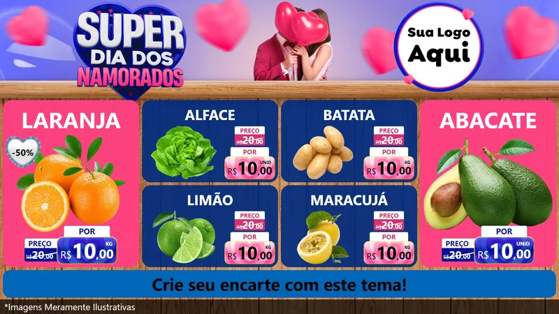 Modelo de TV para TV Horizontal com o tema Super Dia dos Namorados para Hortifrúti