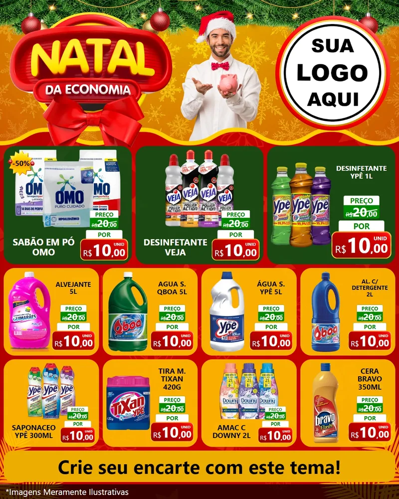 Modelo de Rede Social para Feed Instagram com o tema Natal da Economia para Produtos de Limpeza