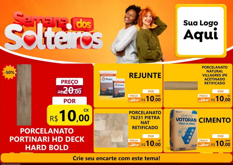 Modelo de Encarte para Encarte A4 Horizontal com o tema Semana dos Solteiros para Pisos e revestimentos
