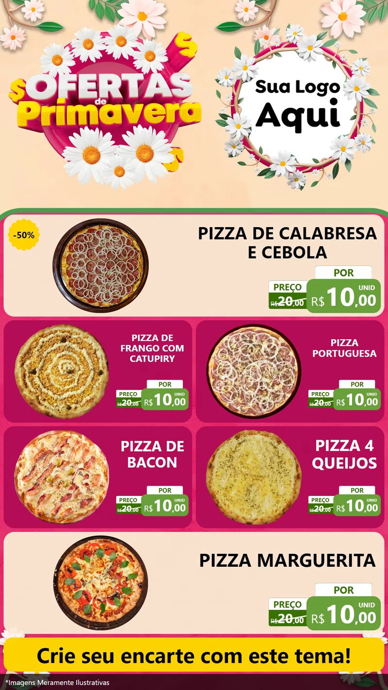 Modelo de TV para TV Vertical com o tema Ofertas de Primavera para Pizzaria