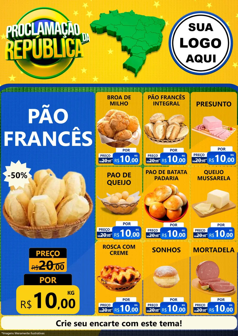 Modelo de Encarte para Encarte A4 Vertical com o tema Proclamação da República para Padaria