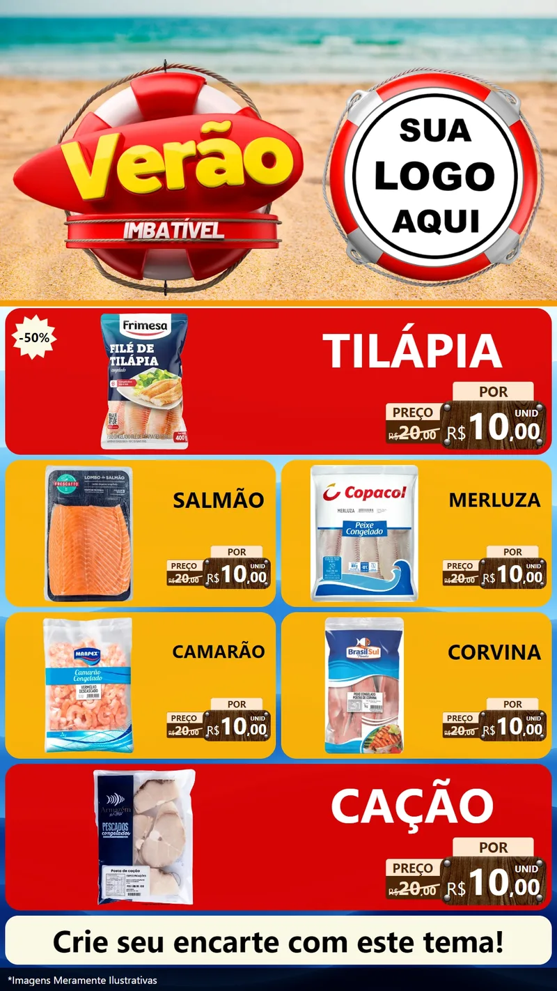 Modelo de TV para TV Vertical com o tema Verão Imbatível para Peixaria