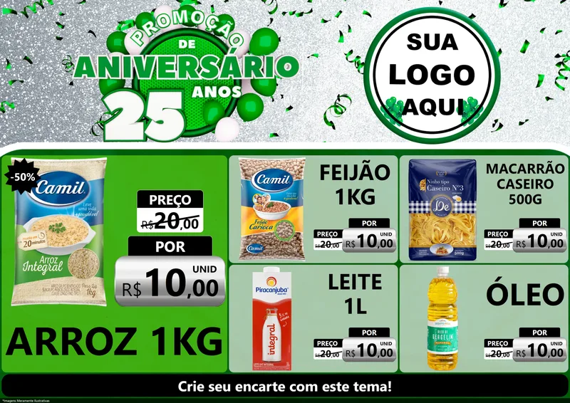 Modelo de Encarte para Encarte A4 Horizontal com o tema Promoção de Aniversário - 25 Anos para Supermercado