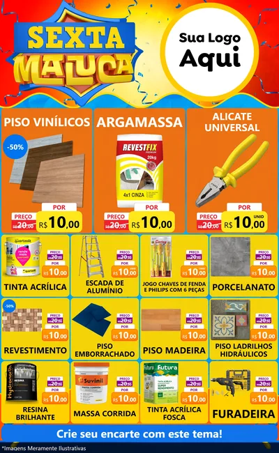 Modelo de Encarte para Encarte Grande com o tema Sexta Maluca para Material para Construção