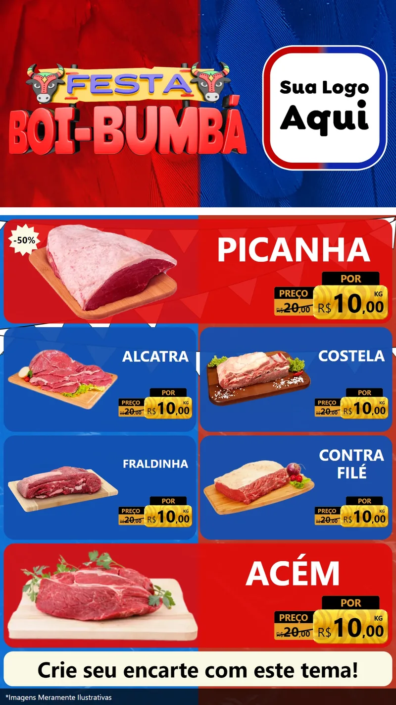 Modelo de TV para TV Vertical com o tema Festa Boi Bumbá para Açougue