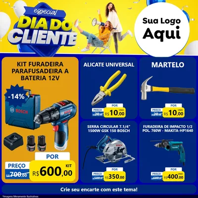 Modelo de Rede Social para Feed Facebook com o tema Especial Dia do Cliente para Maquinas e Ferramentas