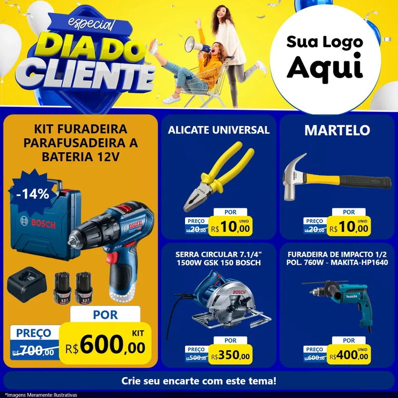 Modelo de Rede Social para Feed Facebook com o tema Especial Dia do Cliente para Maquinas e Ferramentas
