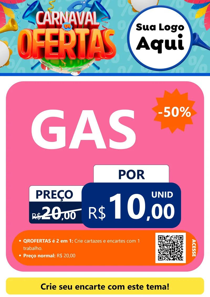 Modelo de Cartaz para Cartaz A4 Vertical com o tema Carnaval de Ofertas para Água e gás