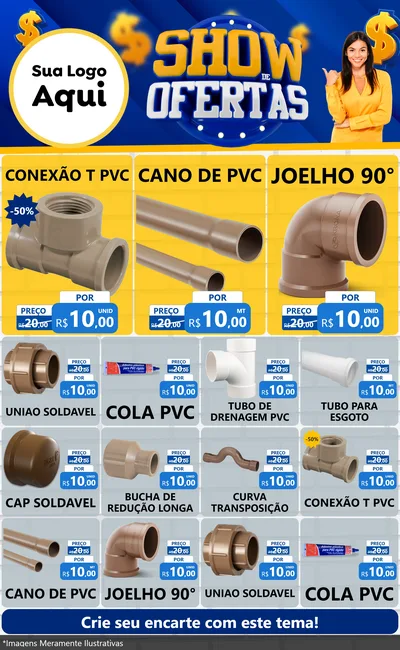Modelo de Encarte para Encarte Grande com o tema Show de Ofertas para Tubos e conexões
