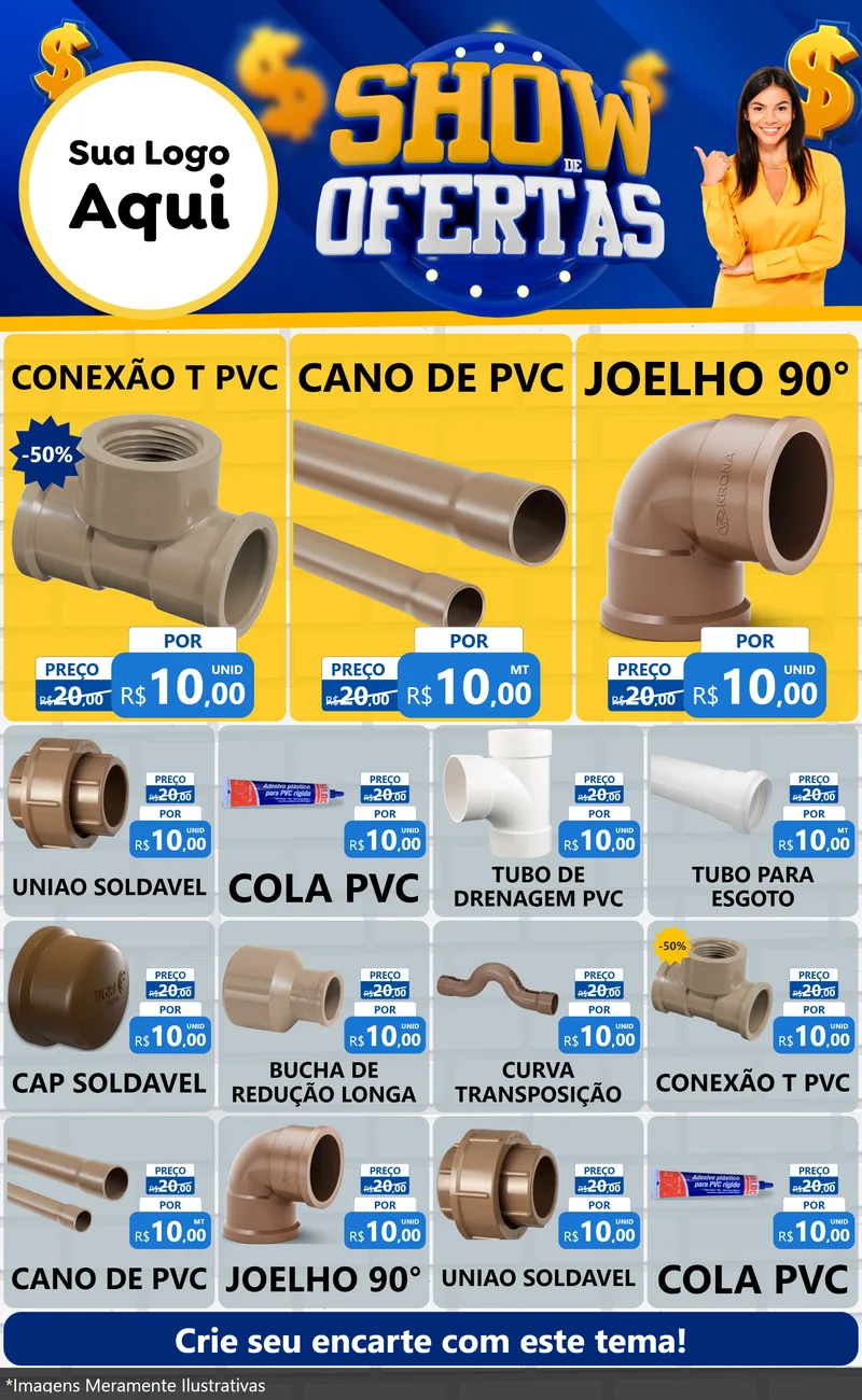 Modelo de Encarte para Encarte Grande com o tema Show de Ofertas para Tubos e conexões