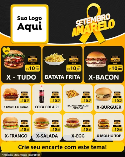 Modelo de Rede Social para Feed Instagram com o tema Setembro Amarelo para Hamburgueria