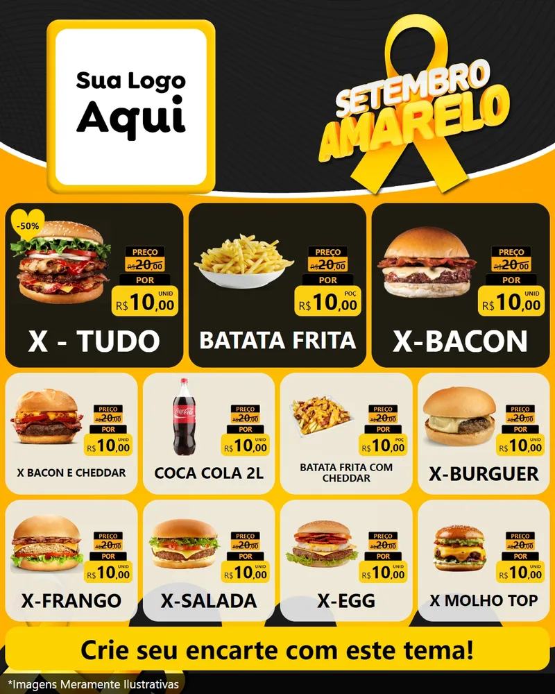 Modelo de Rede Social para Feed Instagram com o tema Setembro Amarelo para Hamburgueria